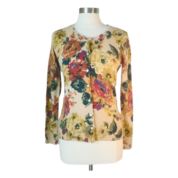 Talbots Sweaters - NEW Talbots 100% Cashmere Floral Button Down Cardigan S